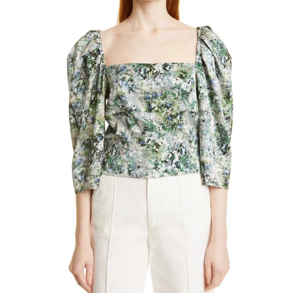 $345 VINCE GREEN FLORAL PRINT BLOUSE - image 1