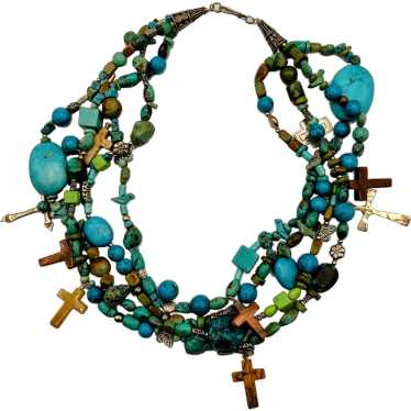 Southwestern Multi Gemstone Fetish Cross Necklace - image 1