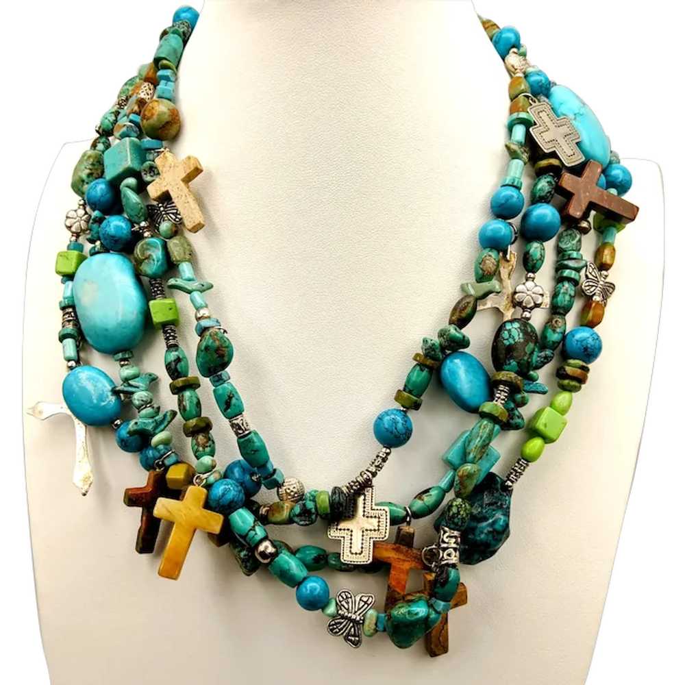 Southwestern Multi Gemstone Fetish Cross Necklace - image 3