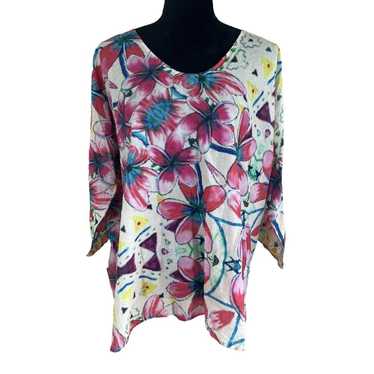Johnny Was Blouse Pink Multicolor Floral Tunic To… - image 1