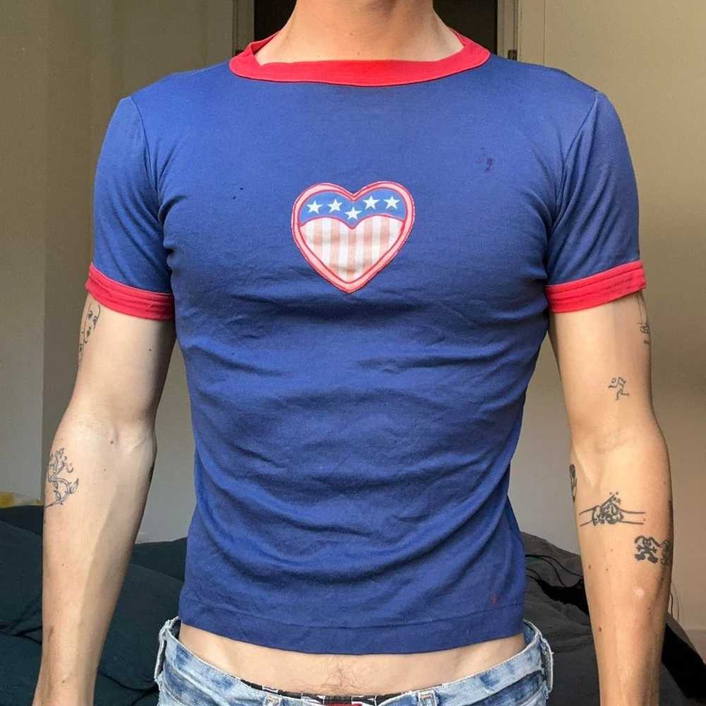 Perfect Vintage 60s 70s Heart USA Love Baby Tee R… - image 1