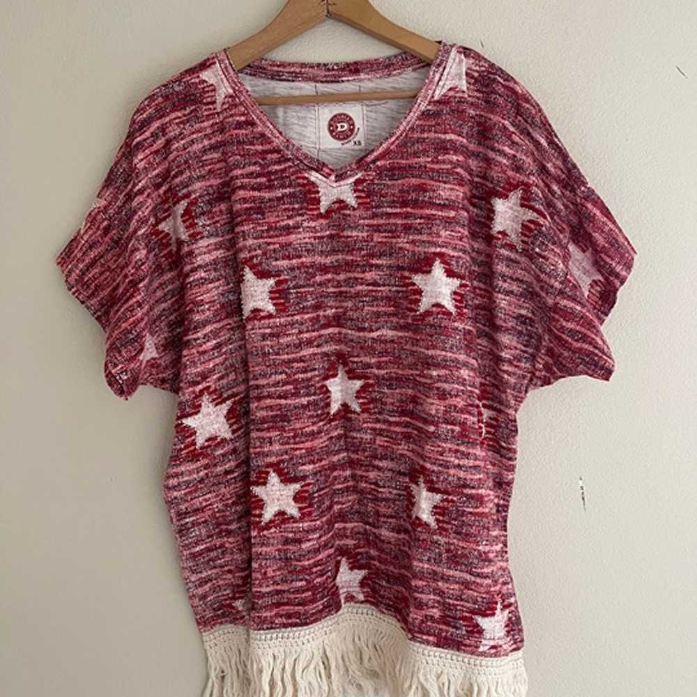 DOUBLE D RANCH Red & White "Star Turn" Fringed To… - image 1
