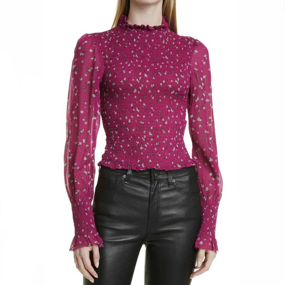 $350 NEW RAG & BONE PINK FLORAL PRINT SMOCKED TOP - image 1