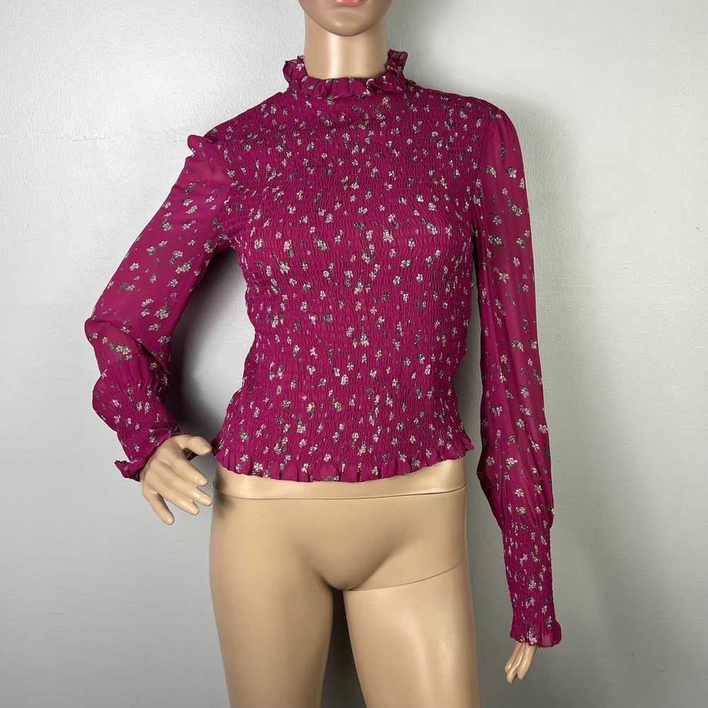 $350 NEW RAG & BONE PINK FLORAL PRINT SMOCKED TOP - image 2