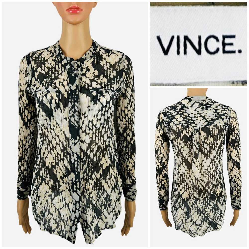 Vince Womens 0 Blouse Basketweave 100% Silk Butto… - image 1