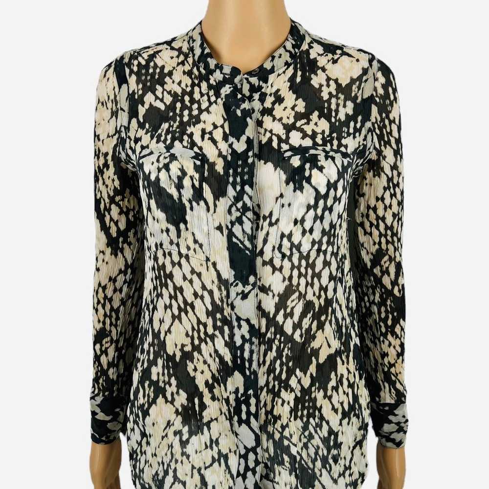 Vince Womens 0 Blouse Basketweave 100% Silk Butto… - image 2