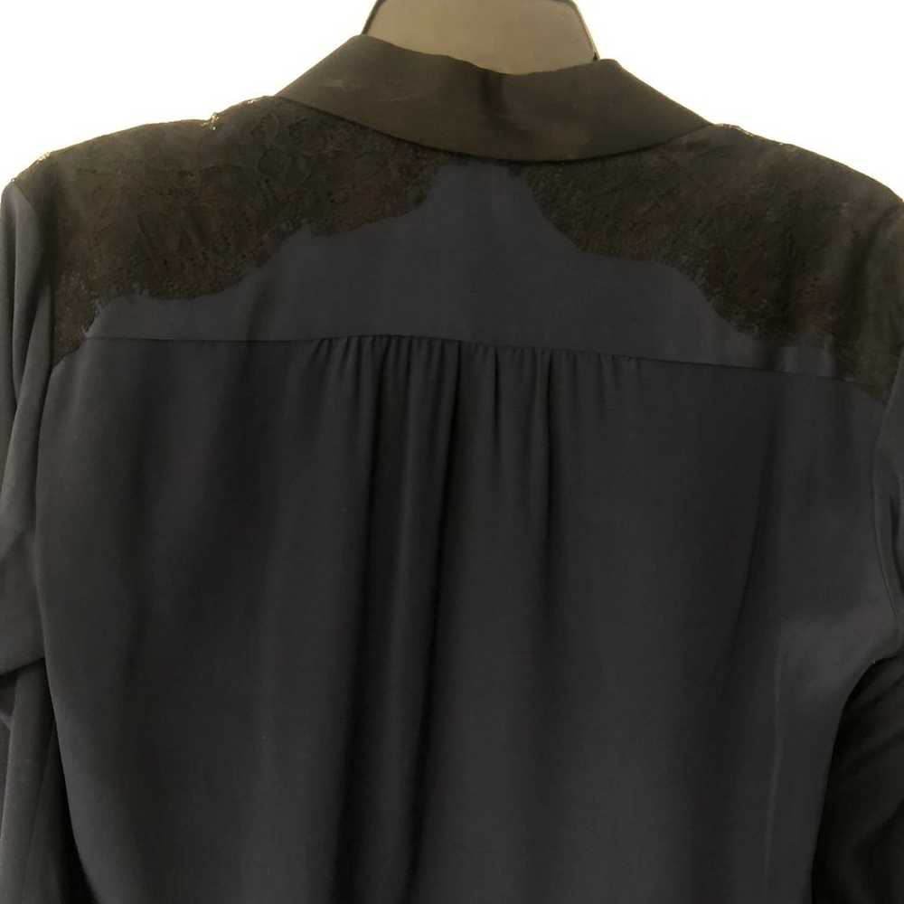 Miss Wu Navy Blue Lace Sleeve Lace Silk Blouse 2 - image 10