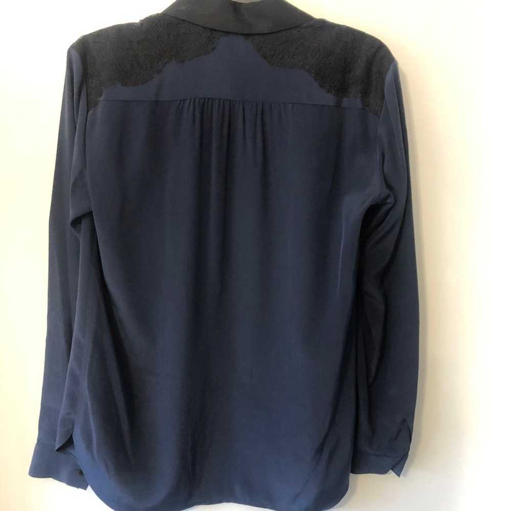 Miss Wu Navy Blue Lace Sleeve Lace Silk Blouse 2 - image 12