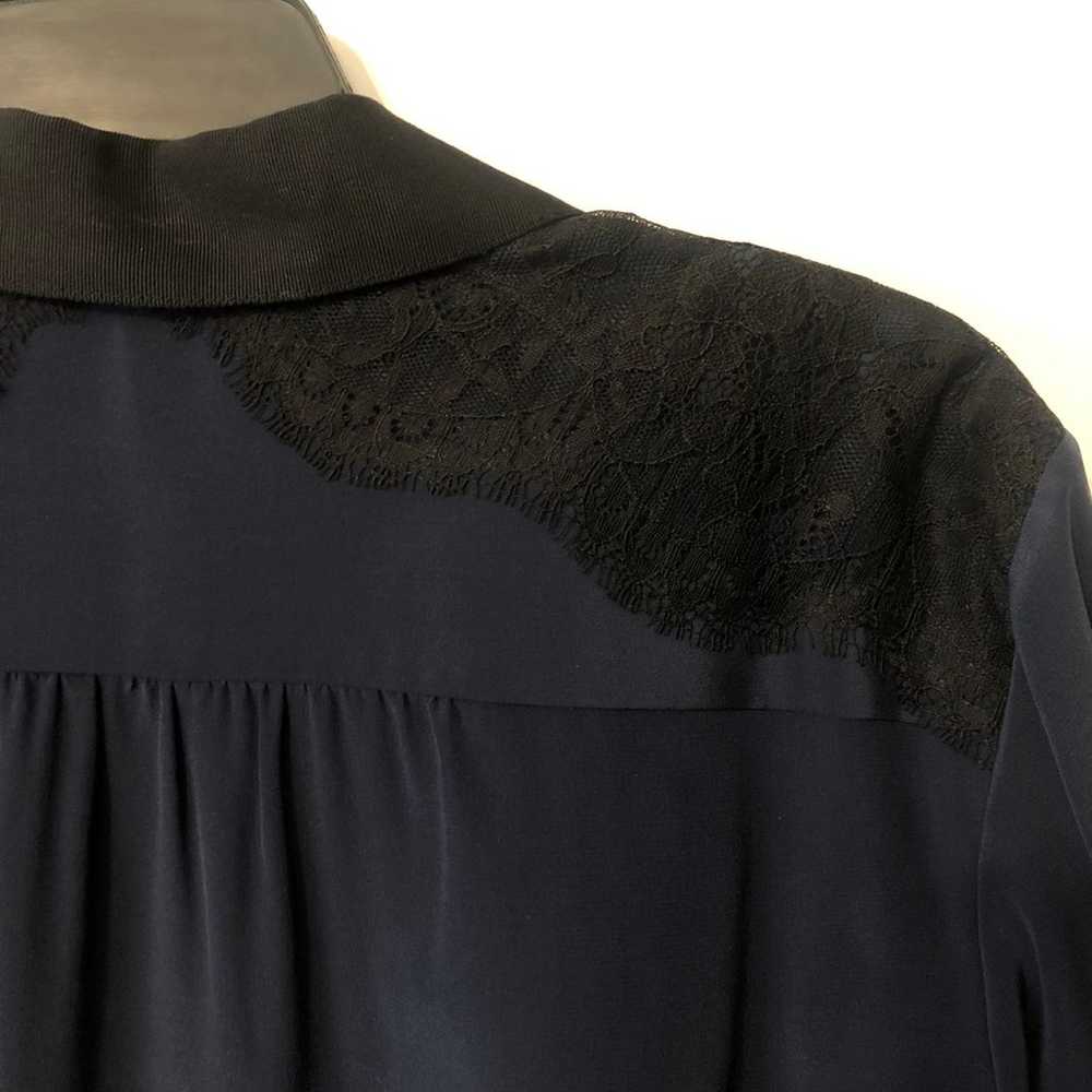 Miss Wu Navy Blue Lace Sleeve Lace Silk Blouse 2 - image 8