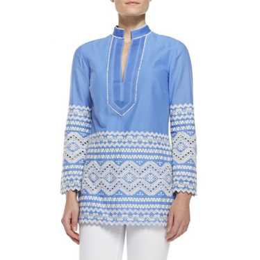 Tory Burch Cotton Blue Embroidered Eyelet  Tunic … - image 1