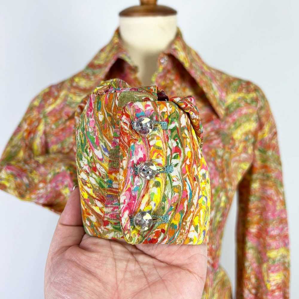 Vintage 70s button up blouse pointed collar psych… - image 2