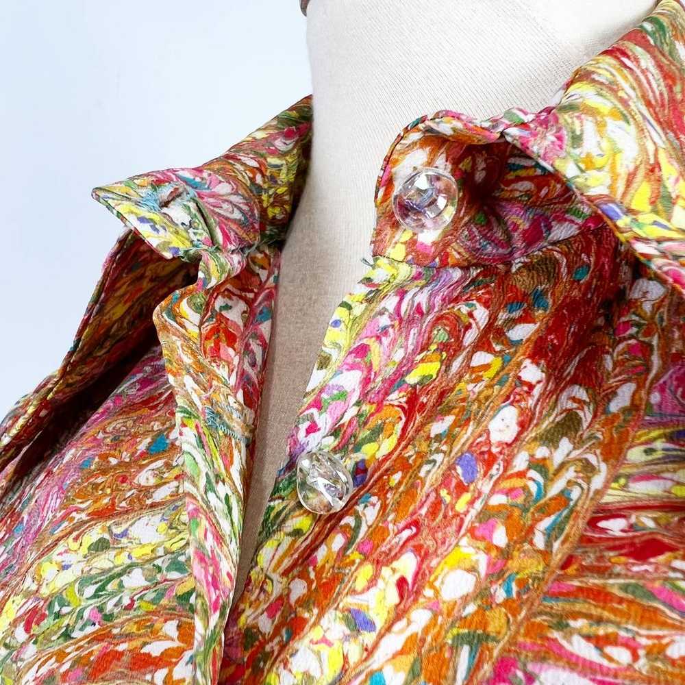 Vintage 70s button up blouse pointed collar psych… - image 4