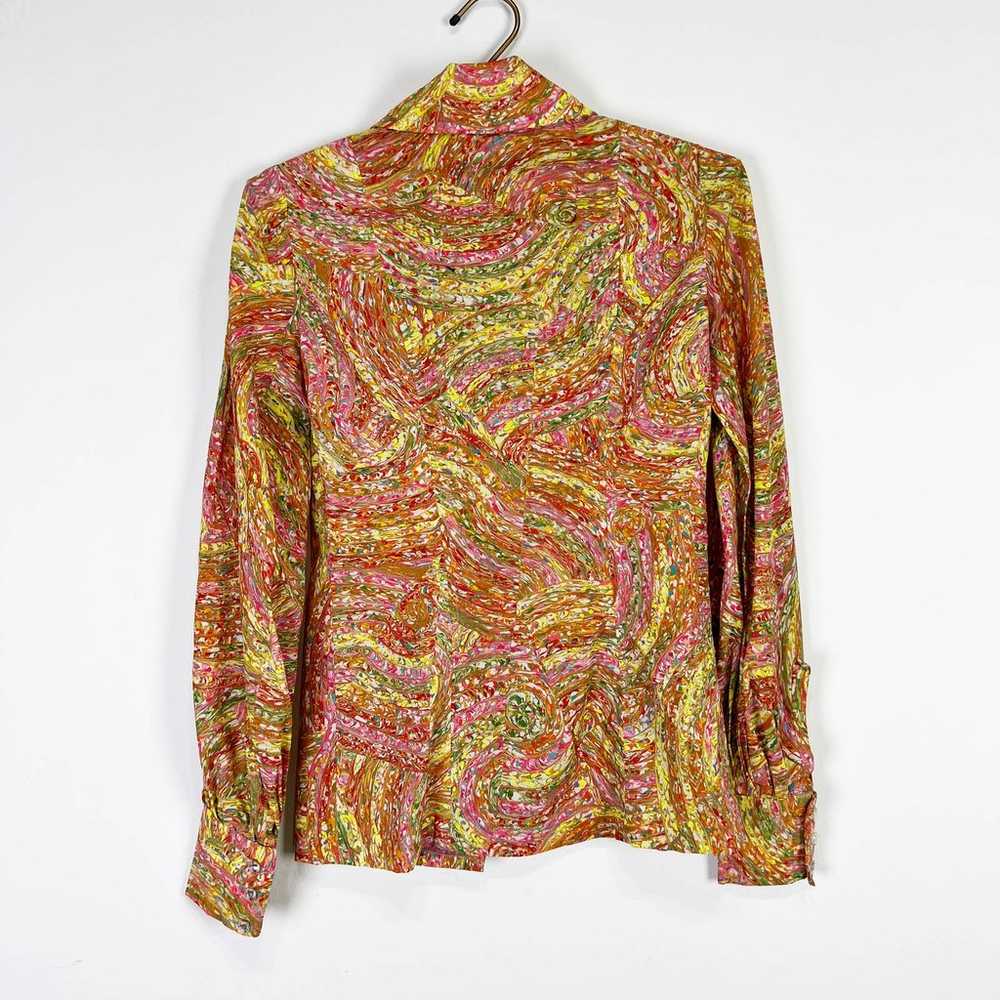 Vintage 70s button up blouse pointed collar psych… - image 7