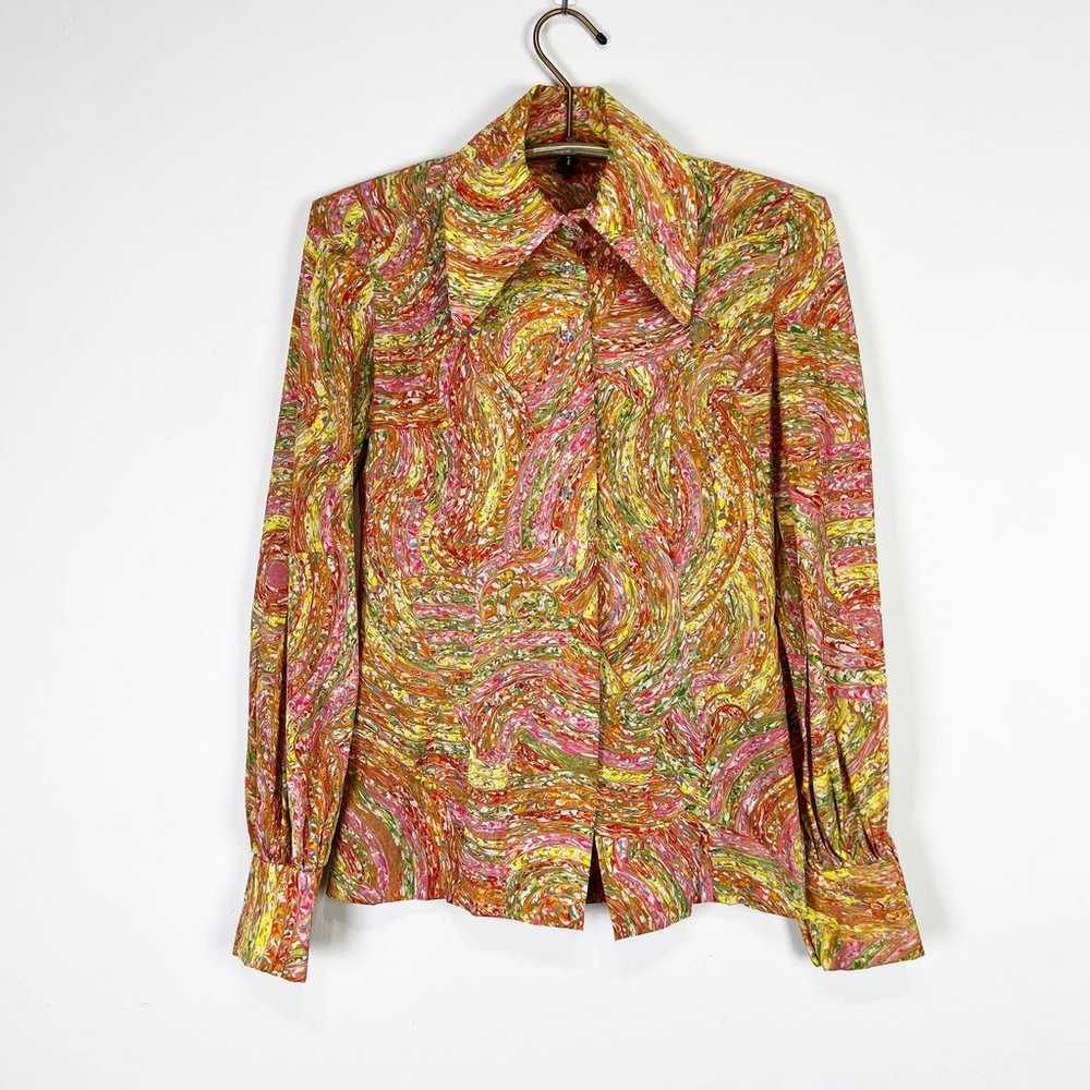 Vintage 70s button up blouse pointed collar psych… - image 8