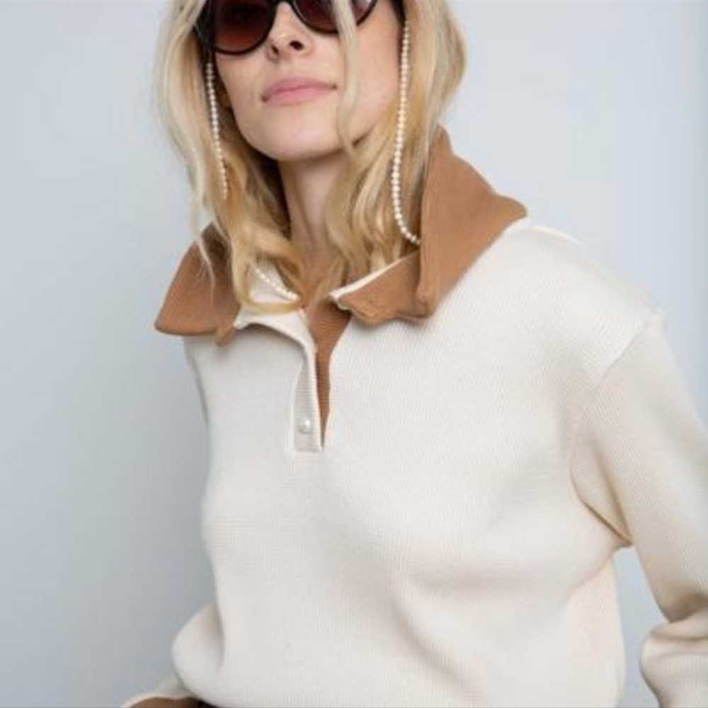 Donni. Thermal Duo Pullover - size XS- Cream/Camel - image 2