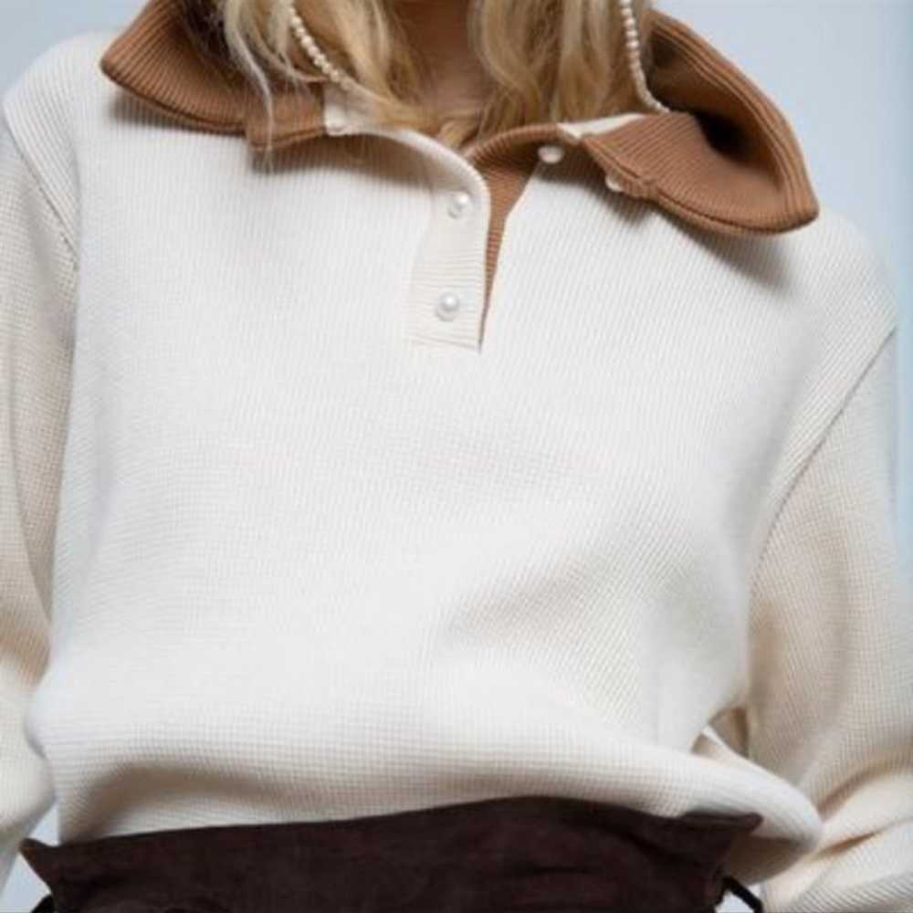 Donni. Thermal Duo Pullover - size XS- Cream/Camel - image 3