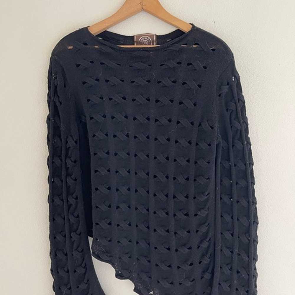 DOUBLE D RANCH Asymmetrical Black Open Knit Linen… - image 1