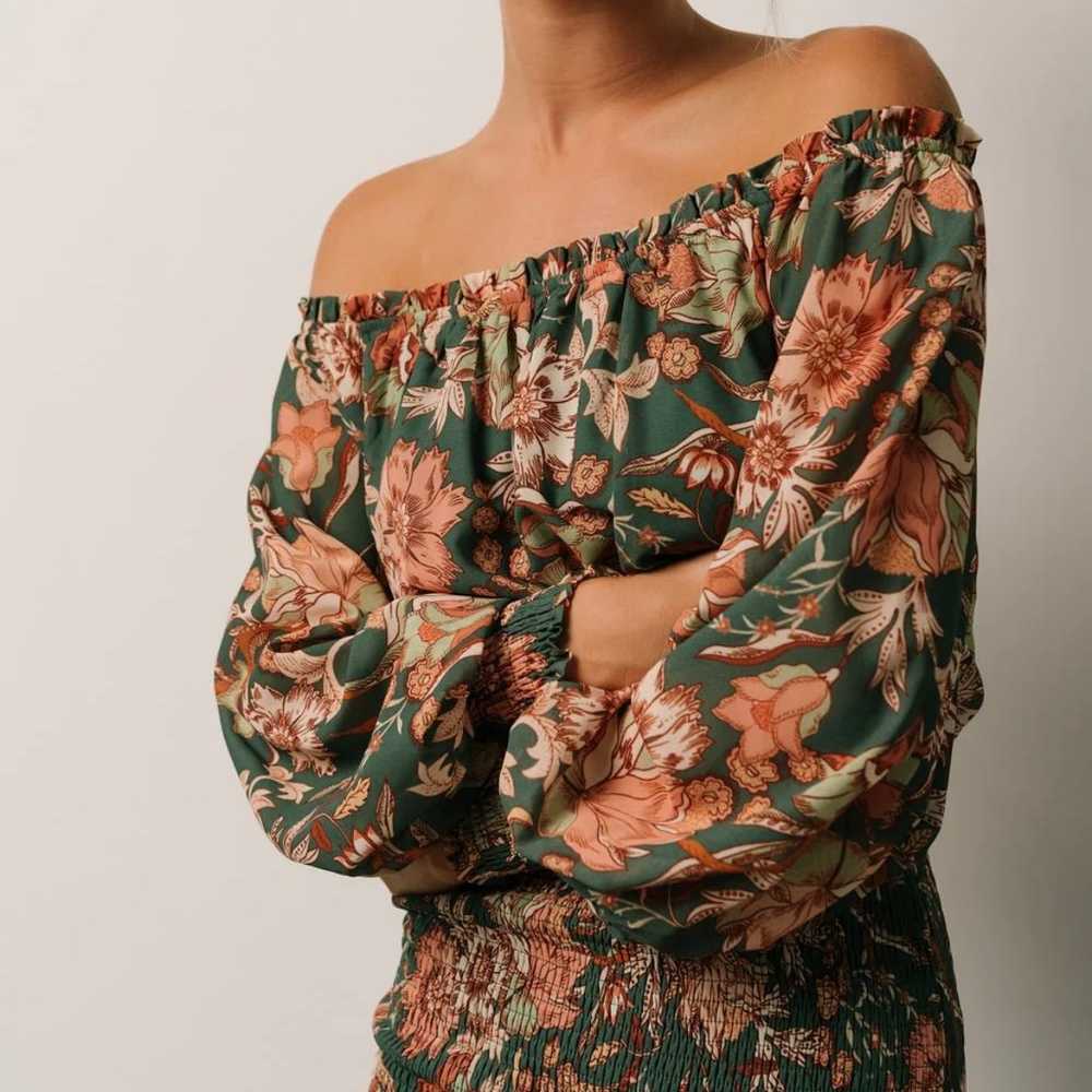 Green & Rust Floral Smocked Maxi Dress - image 1