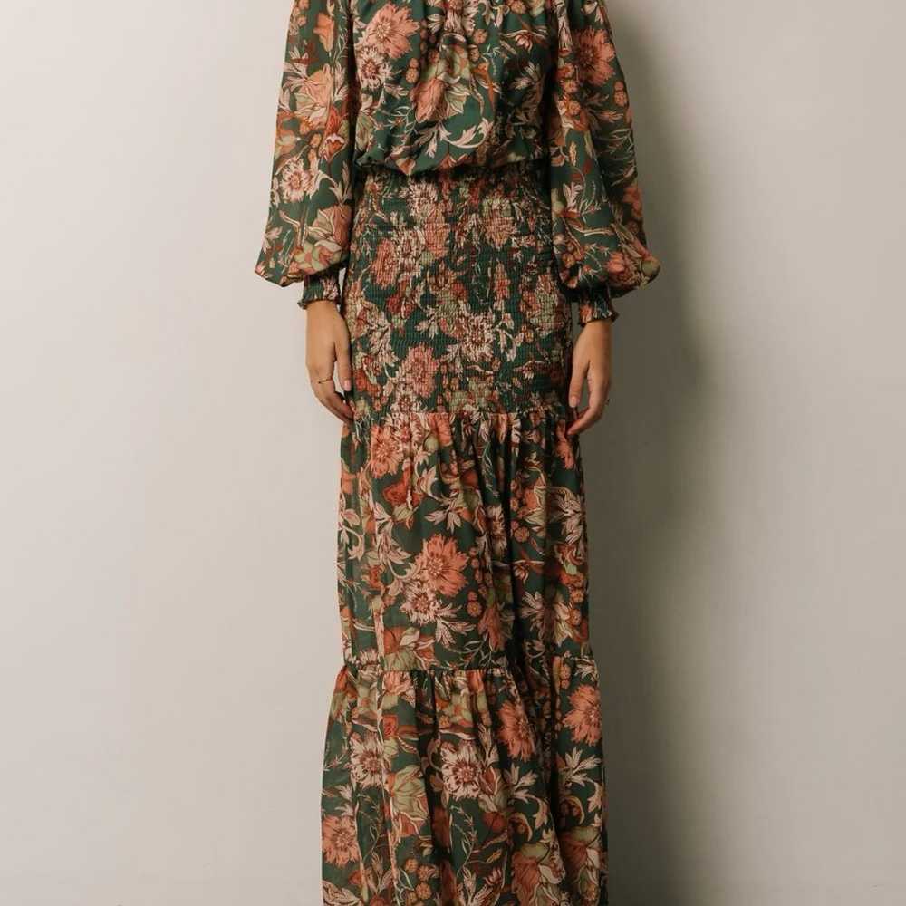 Green & Rust Floral Smocked Maxi Dress - image 3
