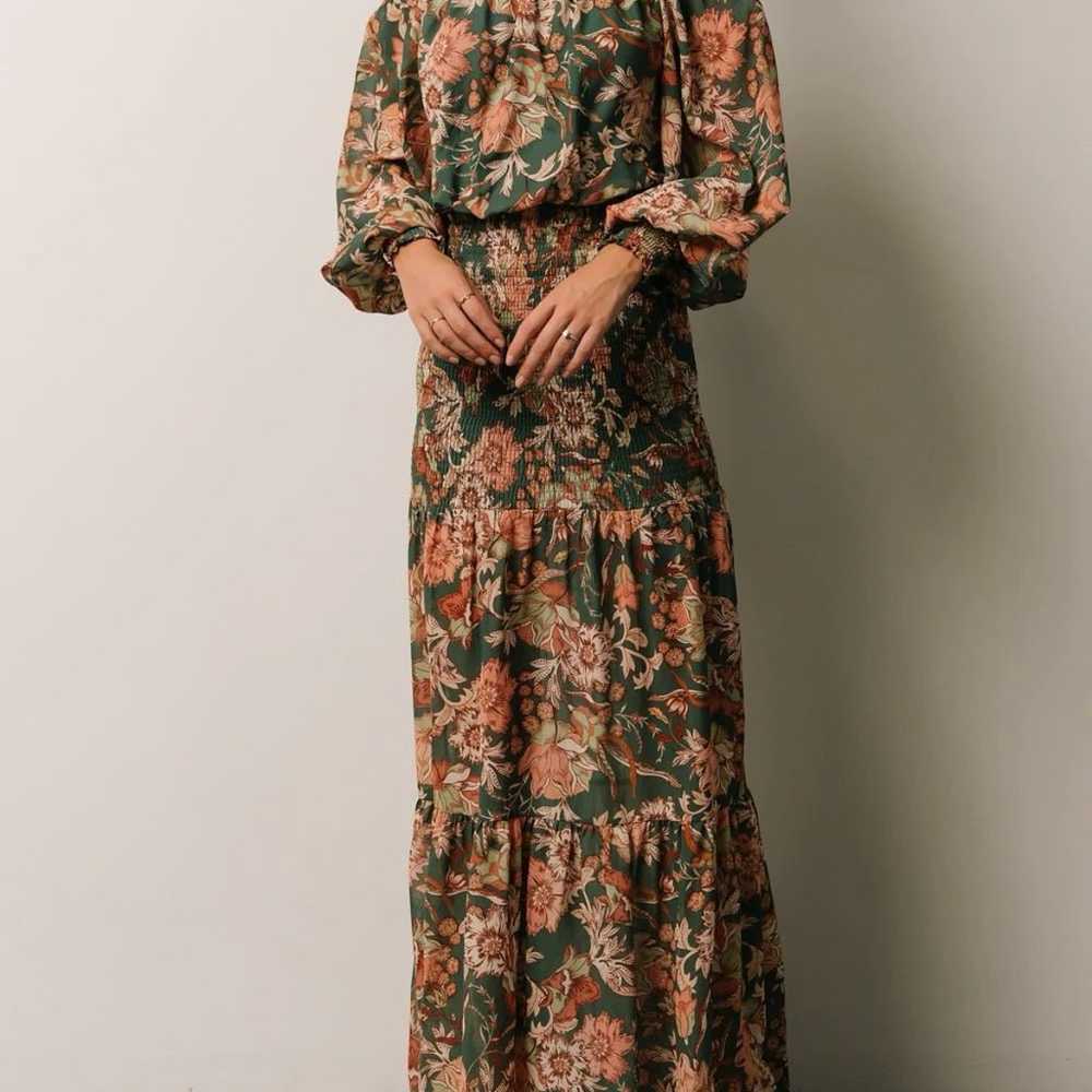 Green & Rust Floral Smocked Maxi Dress - image 4
