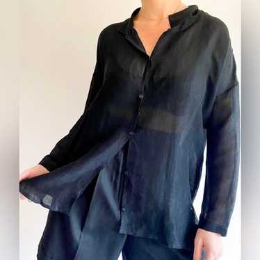 Eileen Fisher Black Linen and Silk Blouse sz S - image 1