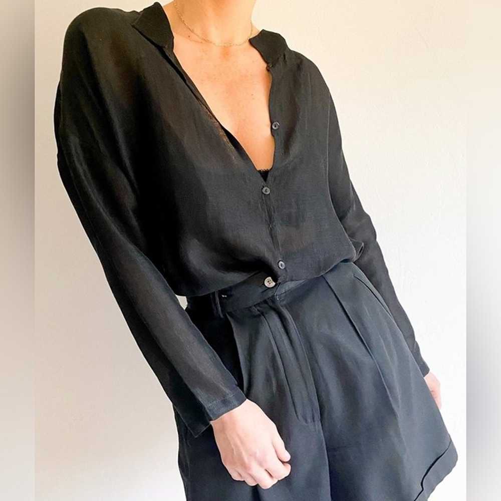 Eileen Fisher Black Linen and Silk Blouse sz S - image 2