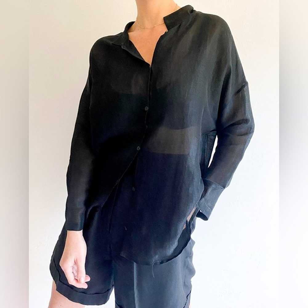 Eileen Fisher Black Linen and Silk Blouse sz S - image 3