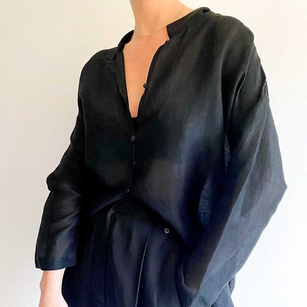 Eileen Fisher Black Linen and Silk Blouse sz S - image 4