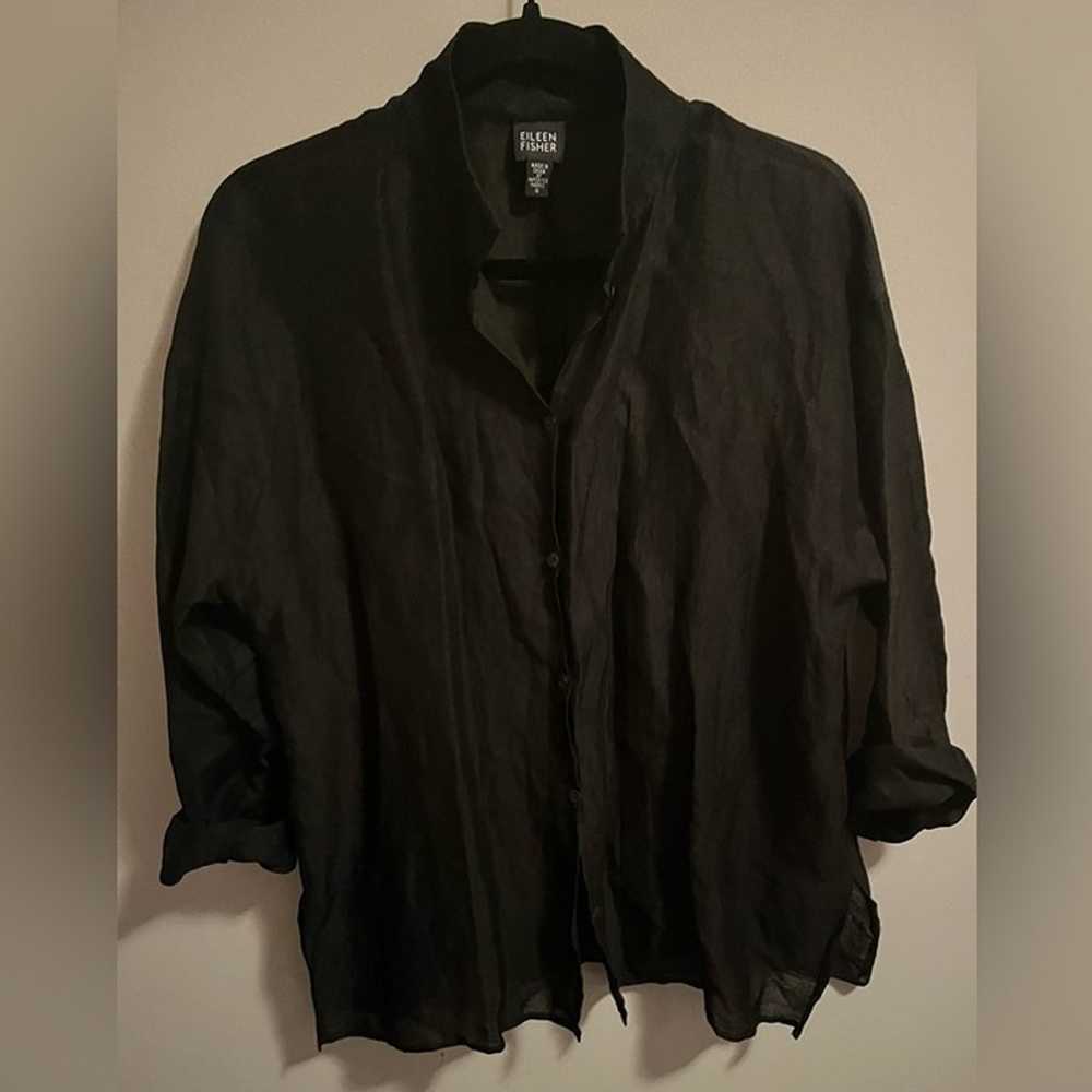Eileen Fisher Black Linen and Silk Blouse sz S - image 9