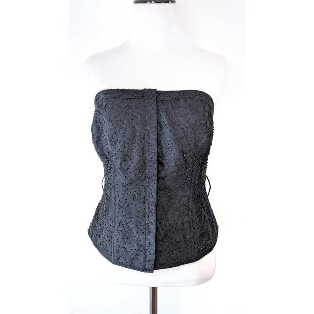 Magaschoni Strapless Silk Beaded Corset Top Black… - image 1
