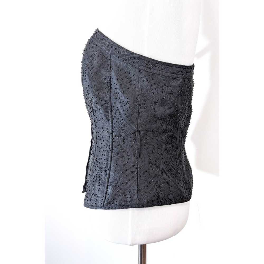 Magaschoni Strapless Silk Beaded Corset Top Black… - image 2
