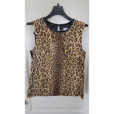 MILLY Faux Fur Leopard Animal Print Sleeveless Sc… - image 1