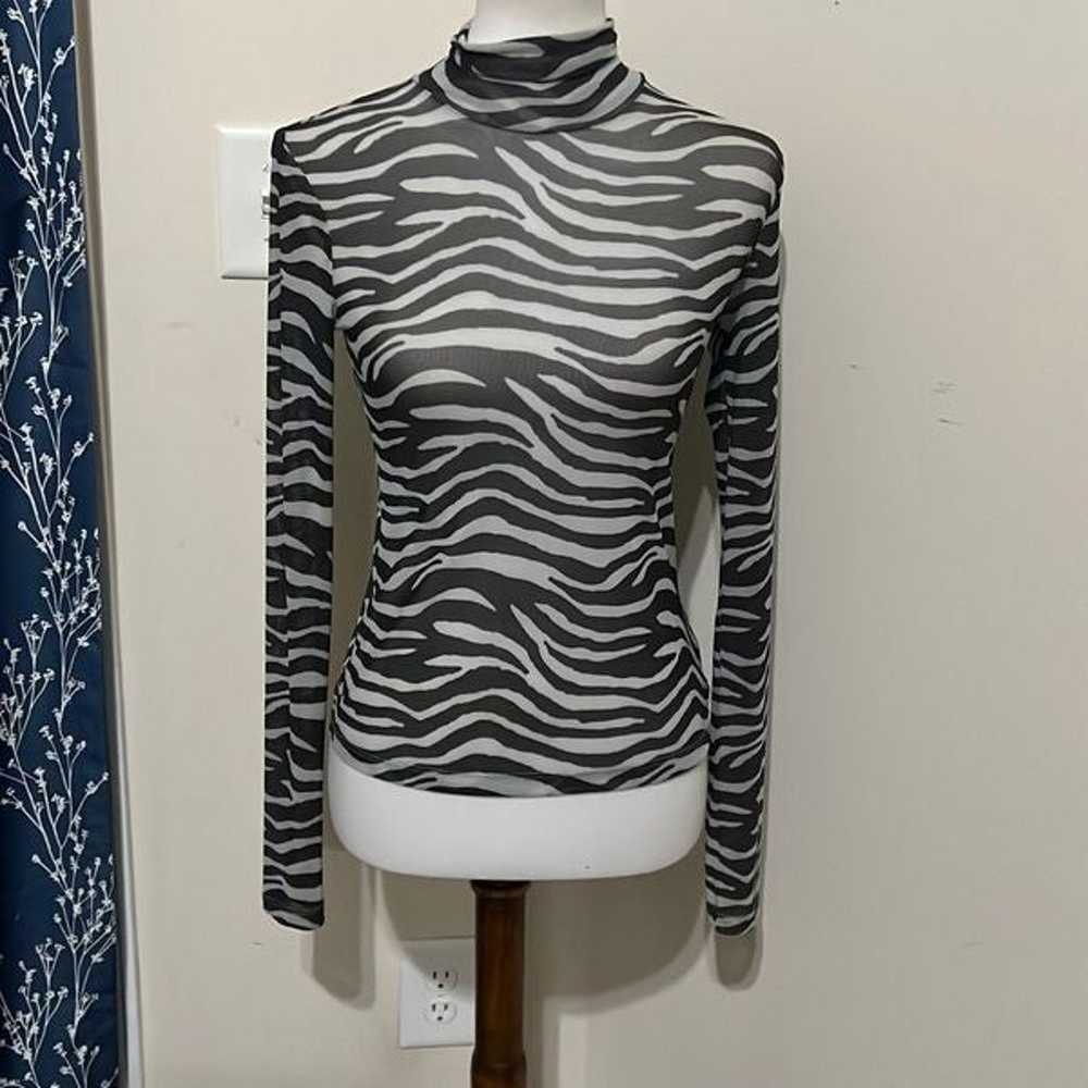 STAUD Zebra Print Roll Neck Mesh Top Long Sleeves… - image 1