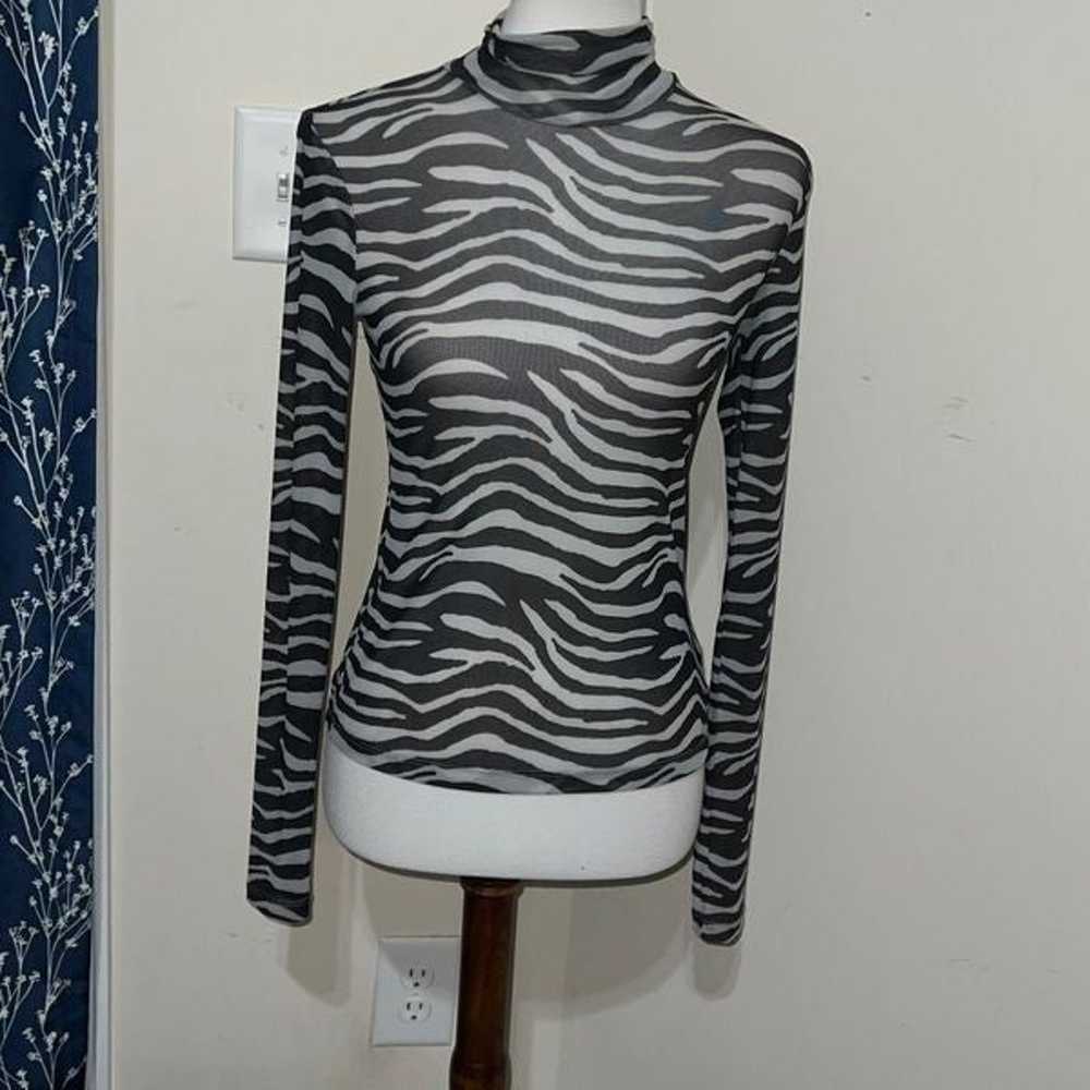 STAUD Zebra Print Roll Neck Mesh Top Long Sleeves… - image 3