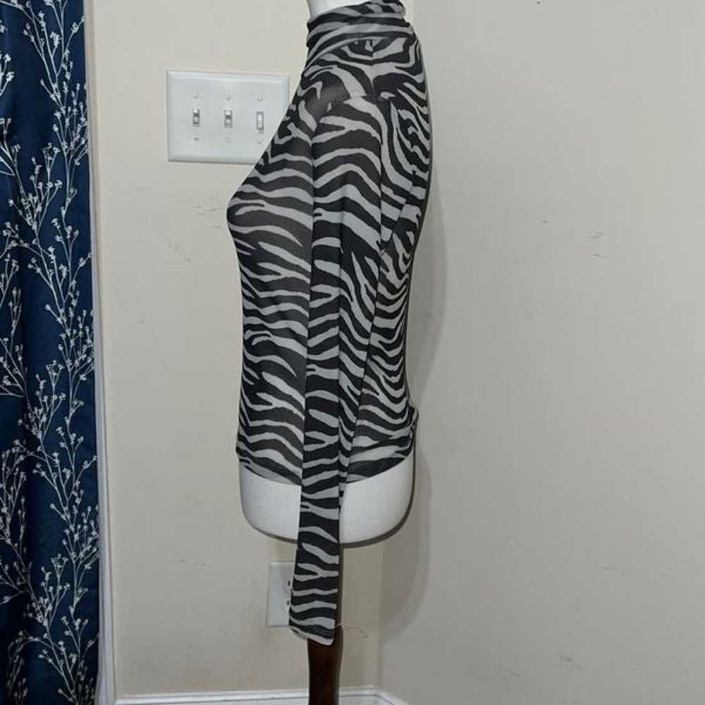 STAUD Zebra Print Roll Neck Mesh Top Long Sleeves… - image 4