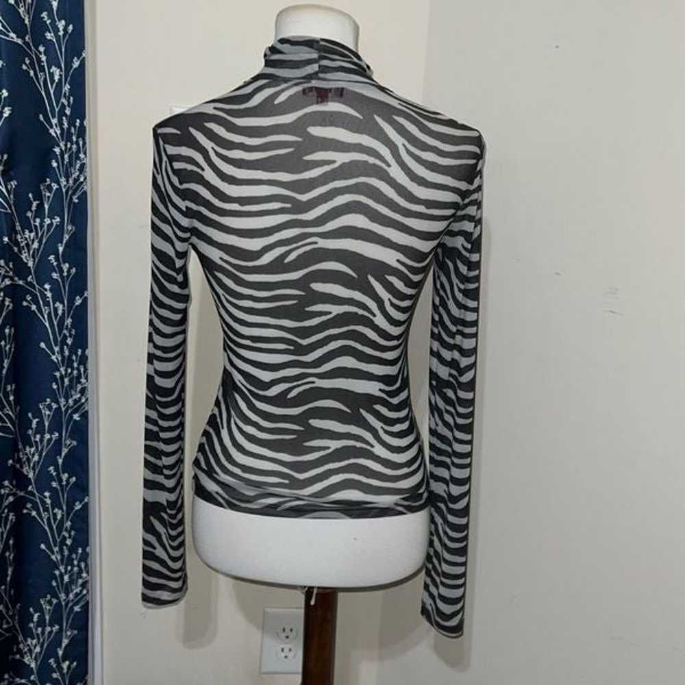 STAUD Zebra Print Roll Neck Mesh Top Long Sleeves… - image 5