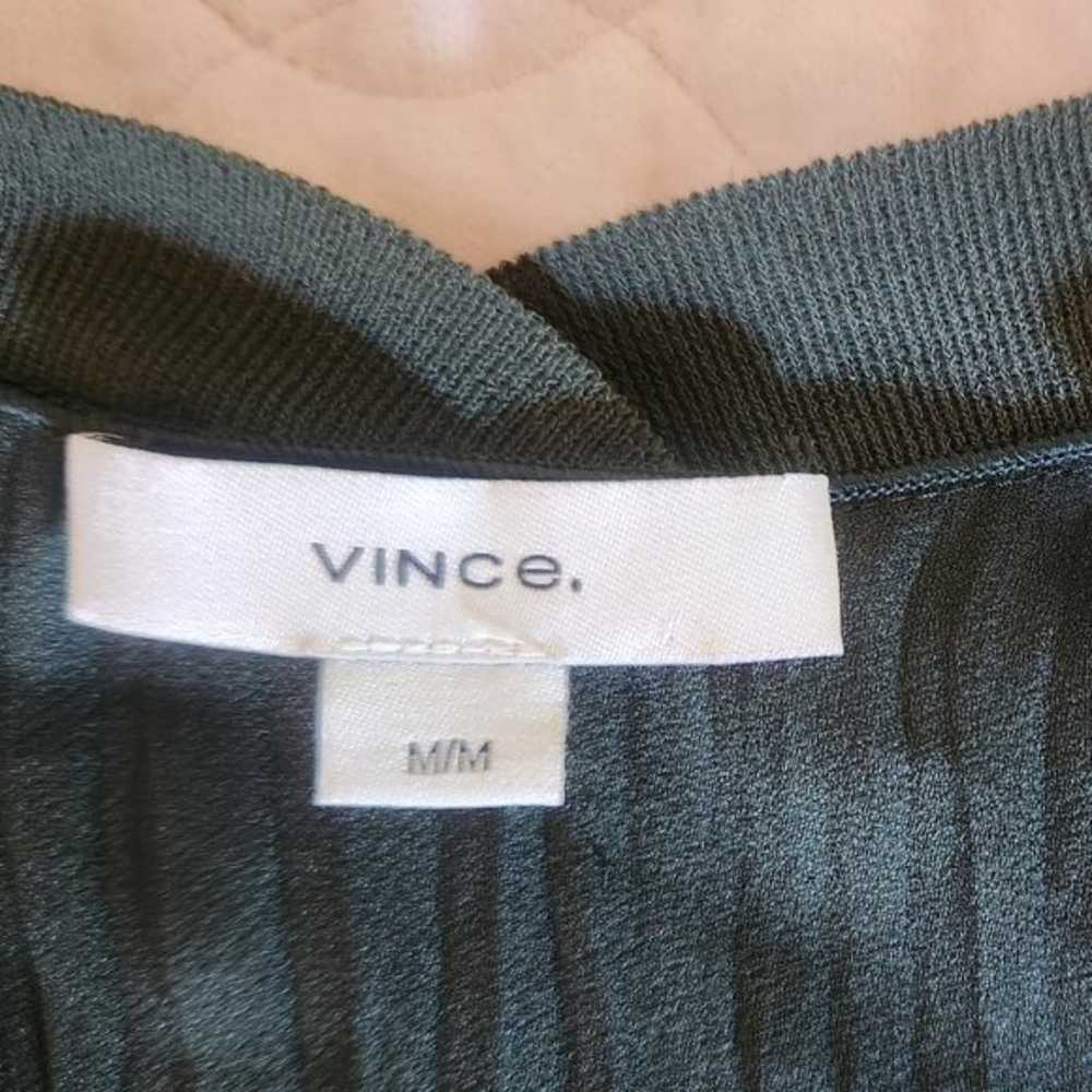 Vince Crushed Satin Pleated Blouse/Green Size M - image 3