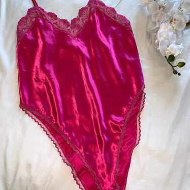 Vintage Victoria Secret Lace Bodysuit Silky Pink … - image 1