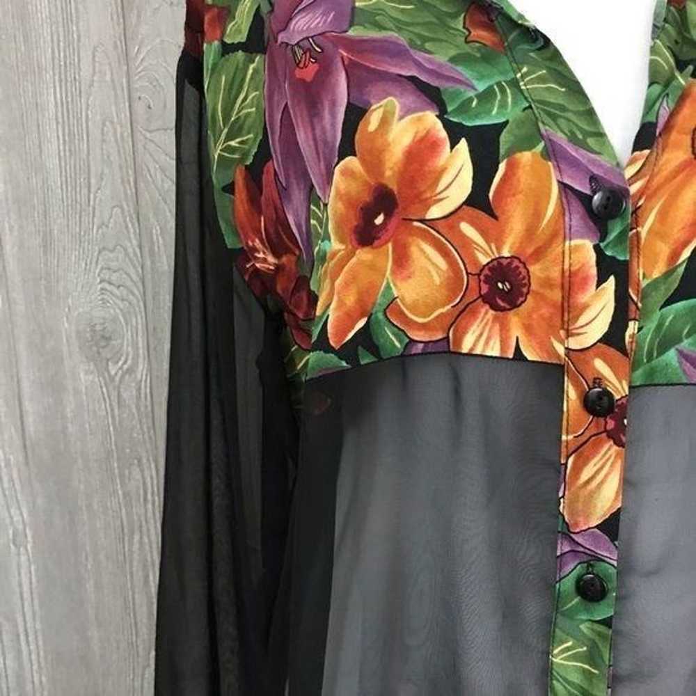 Vintage Pariscope floral sheer long sleeve blouse… - image 2