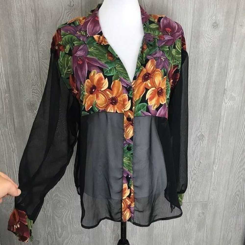 Vintage Pariscope floral sheer long sleeve blouse… - image 3