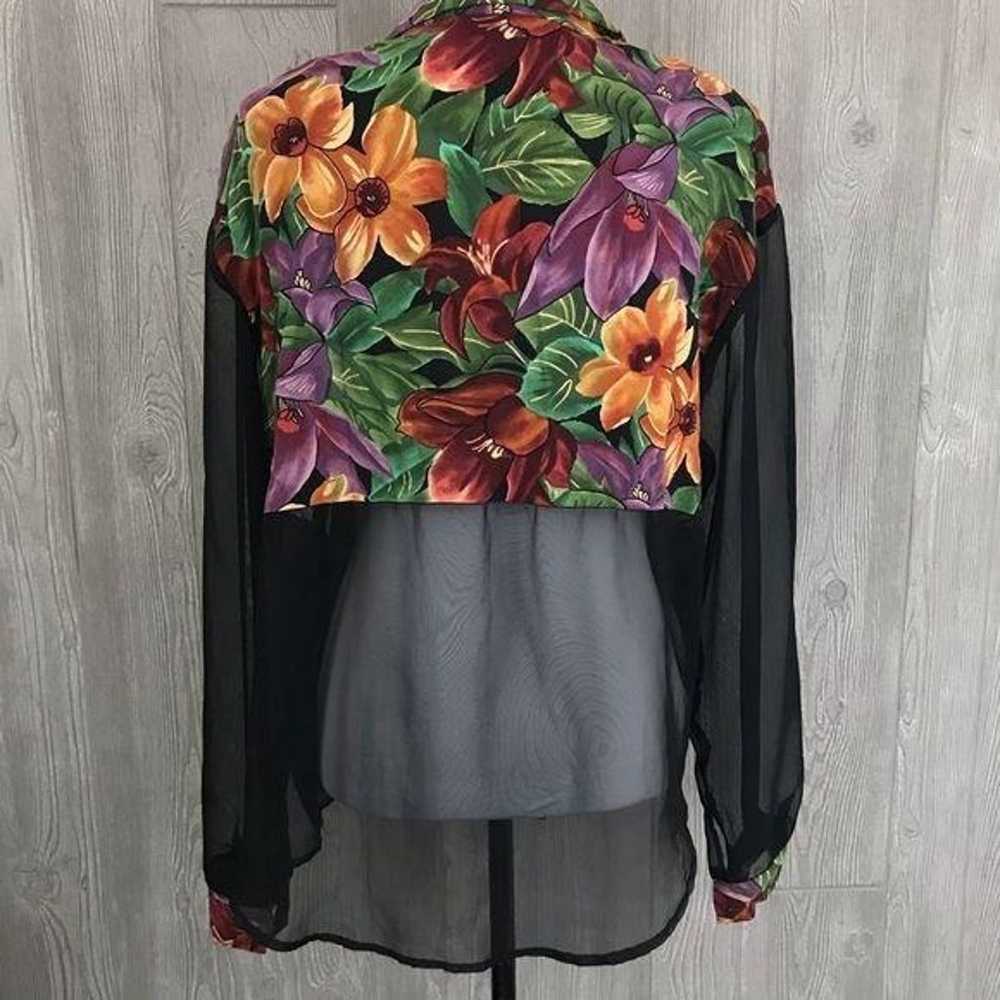 Vintage Pariscope floral sheer long sleeve blouse… - image 6