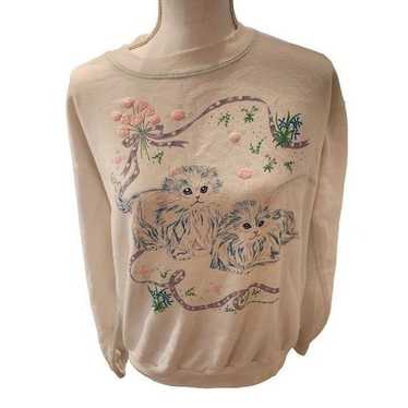 Vintage 80s Womens White Kittens Cats Crewneck Sw… - image 1