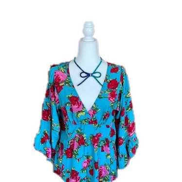 Betsey Johnson teal /pink floral top sz.L