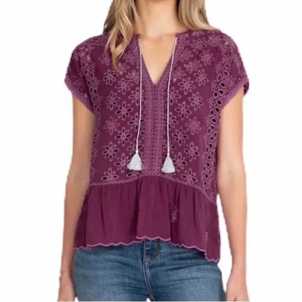 Johnny Was purple Leith bohemian eyelet top - image 1