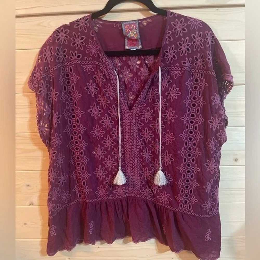 Johnny Was purple Leith bohemian eyelet top - image 4