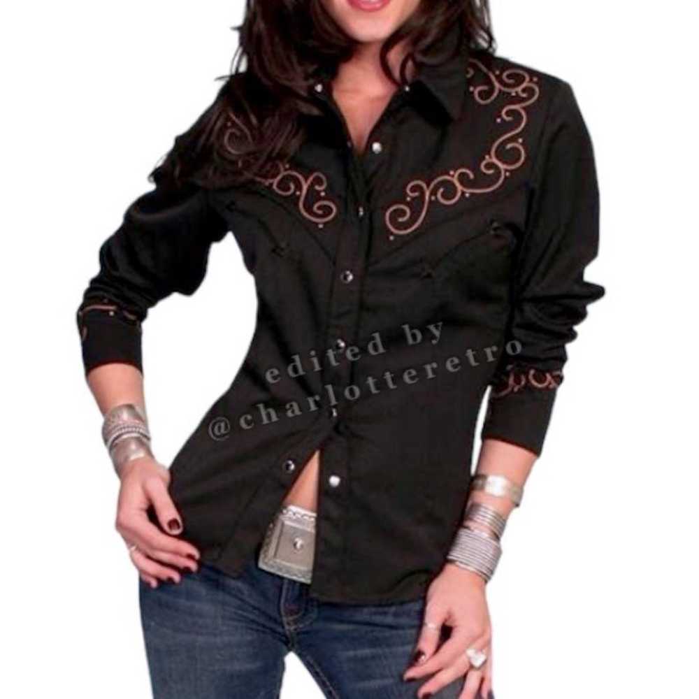 SCULLY • Black Pearl Snap  L/S Shirt • Studded Cr… - image 1