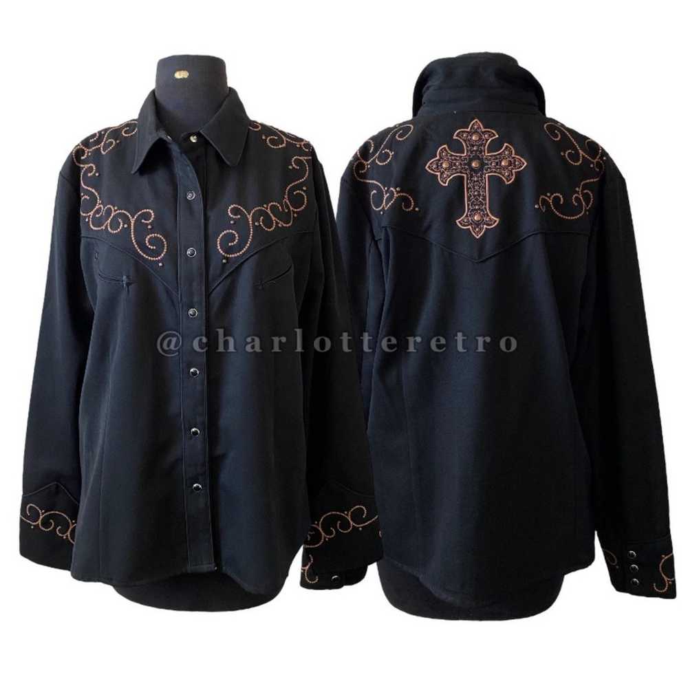 SCULLY • Black Pearl Snap  L/S Shirt • Studded Cr… - image 2