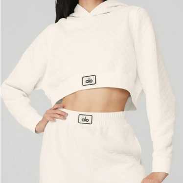 Alo Womens Quilted Arena Hoodie XS White Cropped … - image 1
