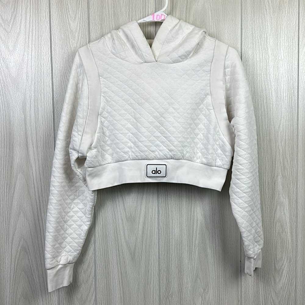 Alo Womens Quilted Arena Hoodie XS White Cropped … - image 2