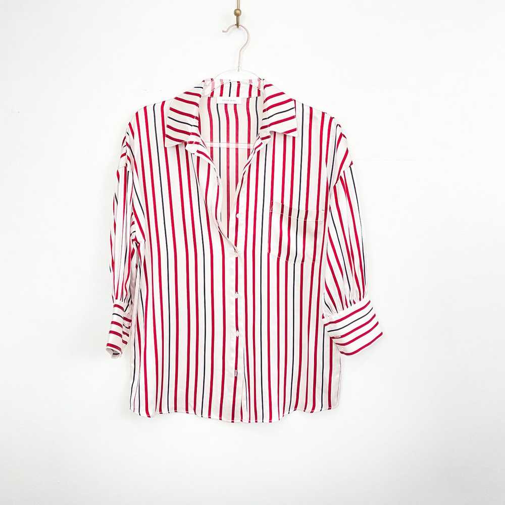 Anine Bing Mia Red Striped Silk Button Down Shirt - image 2